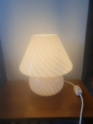 Vintage Pale Pink Swirl Murano Glass Mushroom Table Lamp Italy 70s • £180