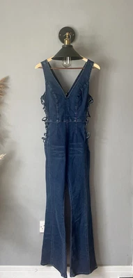 Free People Denim Open Side Plunge Cat/Jumpsuit Blue Size S UK Size 8-10 New • £45