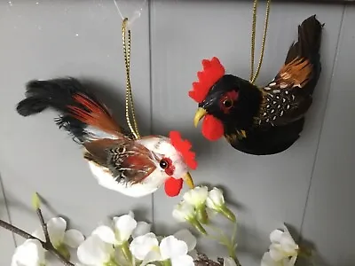 Gisela Graham Feather Bird Chicken Easter Hanging Decoration Set Of 2 • £4.40