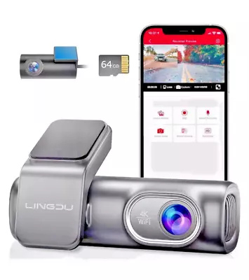 LINGDU LD01 4K Dash Cam With 5G WiFi 64GB TF Card Front And Rear RRP £150 • £55