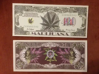 Two Medical Marijuana One Million Dollars Doublesided Novelty Banknotes. • £1.95