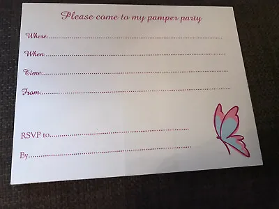 Pamper Party Invites ‘Please Come To My Pamper Party’ A6 Card Butterfly • £1.50