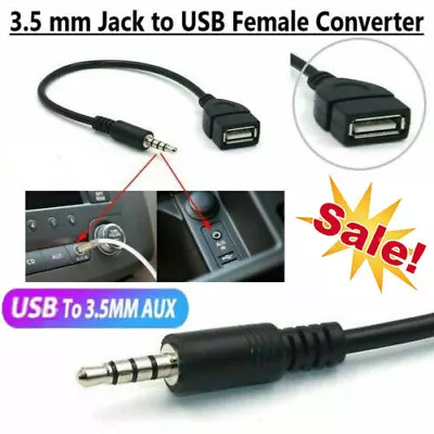 3.5mm AUX Audio Jack Plug Male To USB 2.0 Female OTG Converter Lead Adapter Car • £2.86