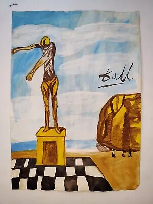 Salvador Dali Painting Drawing Vintage Sketch Paper Signed Stamped • $99.98