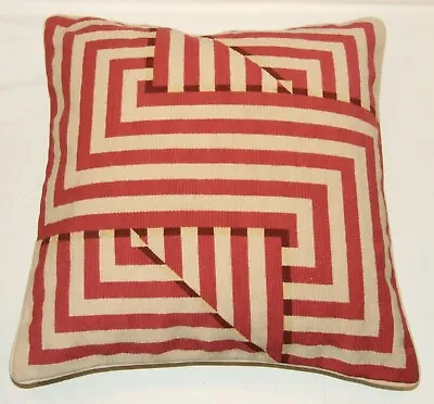 Geometric Design Cushion Cover  Red Needlepoint Handmade 15K Mesh Gauge • £21.99