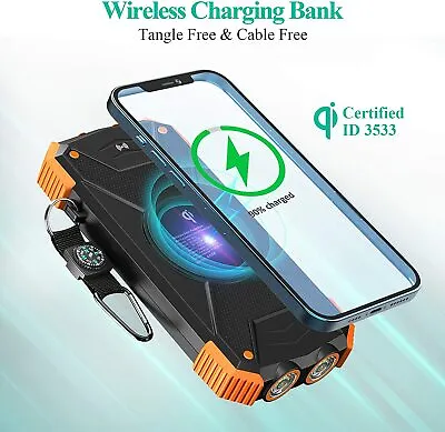 Solar Charger Power Bank Qi Wireless Charger 10000mAh External Battery • $29.99