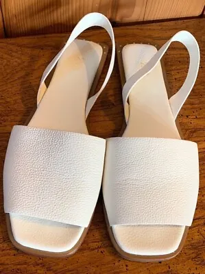 Zara Slip On Slingback Flat Sandals Pebbled Leather Off-White Size 39 Women S 9 • $30