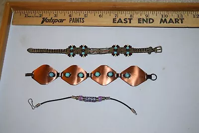 Vintage To Now Lot Of 3 Very Cool Indian Type Copper Cloth Beaded Bracelets • $15