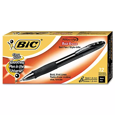 Bic Velocity Retractable Ballpoint Pen Black Ink 1.6mm Bold Dozen VLGB11BK • $13.99