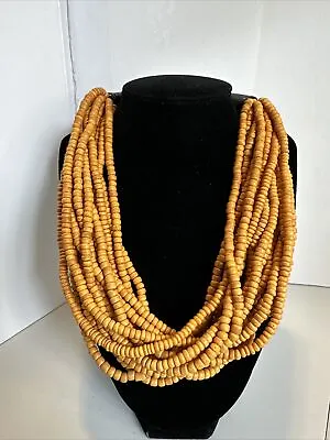 MONIES GERDA LYNGGAARD NECKLACE  Yellow Gold COCONUT SHELL 15 STRAND HORN 18” • $162