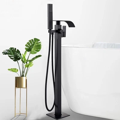 £115 • Buy Modern Black Waterfall Freestanding Bath Tub Mixer Taps Shower Bathroom Taps Set