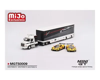 Mini GT 1:64 Chevrolet Corvette C8R Racing Cars #3 & 33 Transporter Set MGTS0009 • $109.99