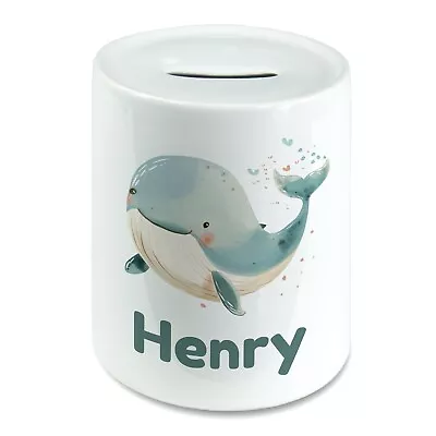 Personalised Watercolour Whale Kids Savings Money Box Piggy Bank. Any Name • £14.29