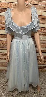 Vintage 70s 80s Gunne SAX Prom/Party Dress Powder Blue Swiss Dot Prairie READ!!! • $59.99