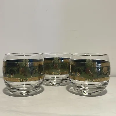 Vintage Mid Century Cera Glass Golden Grapes Roly Poly Barware Glassware Set/3 • $24.99