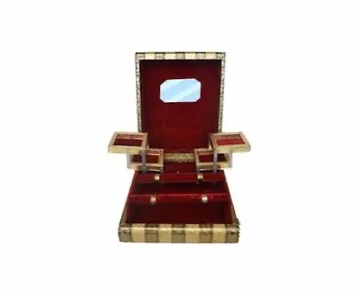 £24.99 • Buy Indian Rustic Gold Embossed Jewellery Box With Wine Red/Maroon Interior Velvet