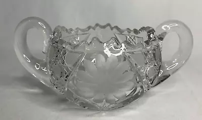 Sugar Bowl Cut Glass Crystal Double Handle Sawtooth Rim American Brilliant • $19.88