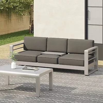 Crested Bay Outdoor Modern Convertible Aluminum Khaki Sofa With Tray Insert • $461.55