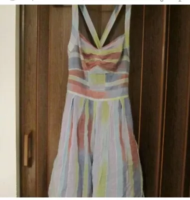 Adorable Free People Blue Haze Fit N Flare Pastel Striped Sundress Cross Back S • $14.99