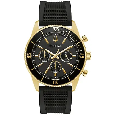 Bulova Men's Marine Star Quartz Chronograph Gold Multi Dial Watch 42mm 98A250 • $133.99