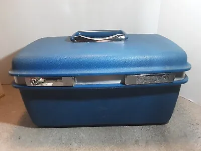 Vintage Samsonite Blue Hard Shell Cosmetic Train Case W/Mirror Key And Tray • $30