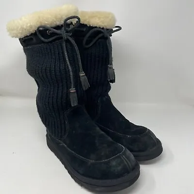 UGG Suburb Black Crochet And Suede Boots Size 6 • $40