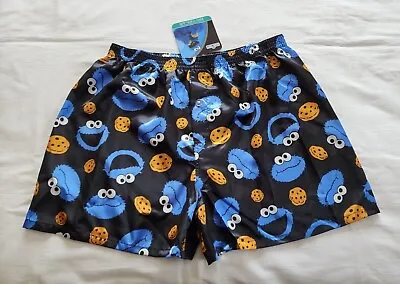 Sesame Street Mens Cookie Monster Black Printed Satin Boxer Shorts Size XL New • $19.23