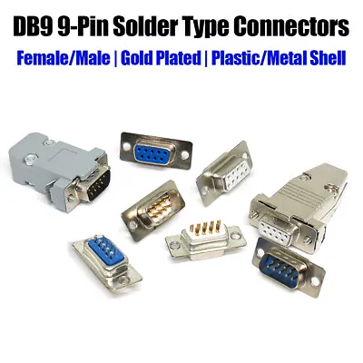 Female/Male Plug Socket DB9 9Pin D-SUB Solder Type Connector Metal/Plastic Shell • £1.74