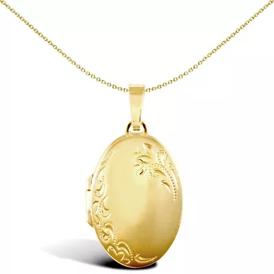 9ct Gold Jewelco London Floral Engraved Oval 4 Picture Family Locket Pendant • £402.99