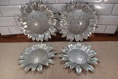 Set Of 4 Galvanized Metal Flower Sculptures Wall Hanging Home Décor Floral Art • $32