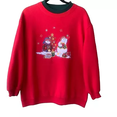 Vintage Christmas Sweater Womens 90’s Grandmacore Embroidered Retro Size Lg GUC • $21.99