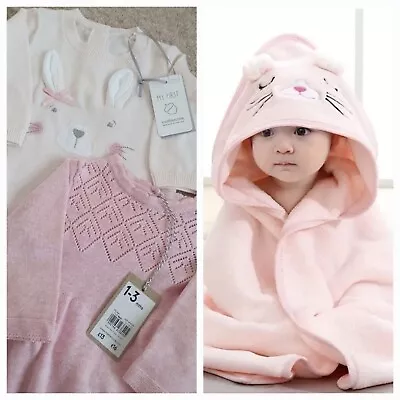 NEW Baby Girl Pink Bath Towel Sleepsuit Rabbit Dress Mothercare Gift Set 1-3Mths • £13.99