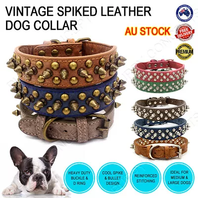 $10.49 • Buy Vintage Leather Collar Fashion Spike Spiked Rivet Stud Studded Large Pet Dog 3cm