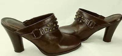 Matisse Womens Shoes US 6.5 M Brown Leather Studded Heels Clogs Mules 5340 • $12.48