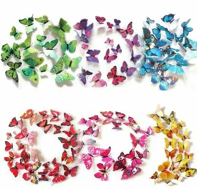 $6.75 • Buy 24Pcs X 3D Butterfly Wall Stickers: Removable Decals Kids Nursery Wedding Decor