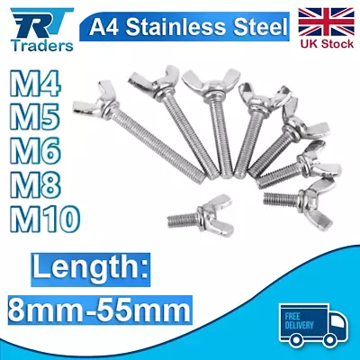 M4 M5 M6 M8 M10 A2 304 Stainless Steel Wing Bolts Nut Butterfly Screw DIN316 • £2.49