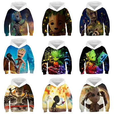 Kids 3D I Am Groot Marvel Hoodies Sweatershirt Pullover Hooded Top Xmas Gifts • £11.96