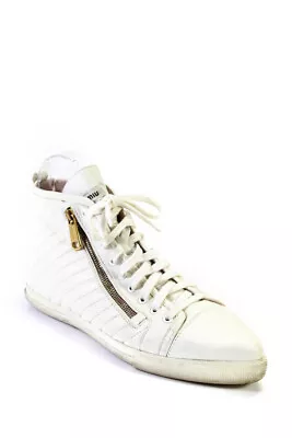 Miu Miu Womens Leather High Top Lace Up Sneakers White Size 40 10 • $69.99