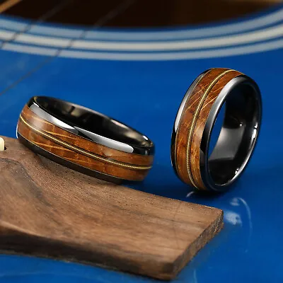 8mm Whisky Barrel Wood Ceramic Ring Mens Wedding Engagement Guitar String Ring • $16.06