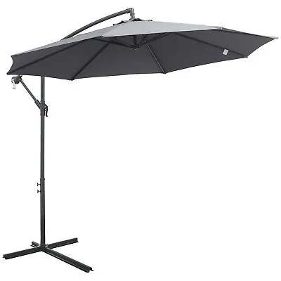 Outsunny 3(m) Garden Banana Parasol Cantilever Umbrella W/ Cross Base Grey • £72.99