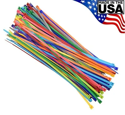 Multi Color Zip Cable Ties 11  50lbs 100pc Made In USA Nylon Wire Tie Wraps • $12.87