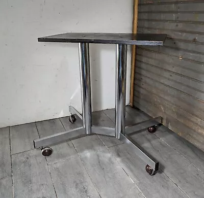 Vintage Mid Century Modern Industrial Chrome Metal Rolling Table Base Stand • $198