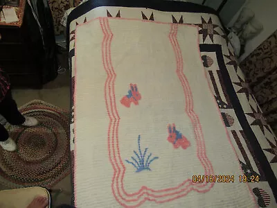 Vintage Baby Girls Chenille Crib Blanket 63 X 44 • $49.99