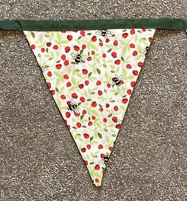 Strawberry Bumble Bee Quality Fabric Bunting-1.8m Garden Party • £8