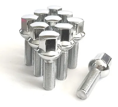 (10) 14x1.5 CHROME BALL SEAT WHEEL LUG BOLTS 33MM SHANK OE MOST MERCEDES VW AUDI • $21.99