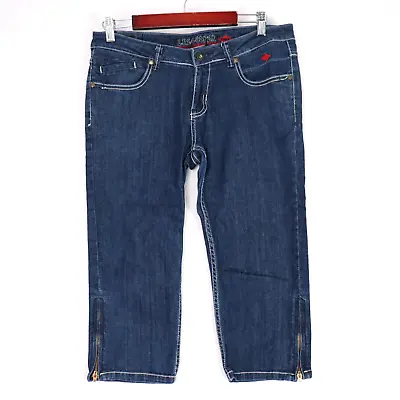 Lee Cooper Capri Jeans Size 30 Indigo Blue Denim Low Rise Y2K Union Jack • £19.84