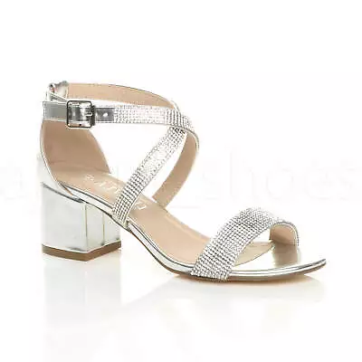 £24.99 • Buy Womens Ladies Mid Low Block Heel Cross Straps Party Strappy Sandals Shoes Size