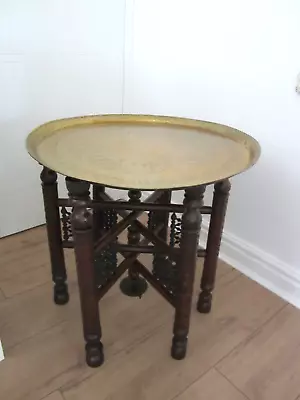 Vintage Foldable Base Brass Topped Moroccan Table. Very Ornate 6 Leg Base Made • $94.74