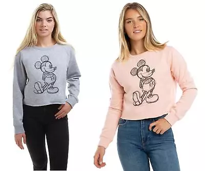 Disney Womens Cropped Sweatshirt Mickey Mouse Sketch S-XL Official • £14.99