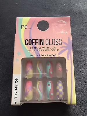 Primark Beauty PS 24 False Nails With Glue Coffin Gloss Summer Pastel Ombre • £2.99